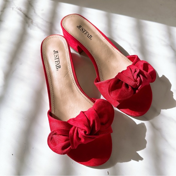 JustFab Shoes - SALE) Justfab Aetna Bow Top Slip-On Mule Red 6